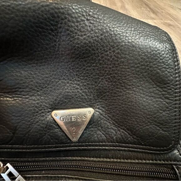 GUESS Back Pack Vintage Mini Leather Zip Pocket Black Travel Festival Y2K - Picture 6 of 11